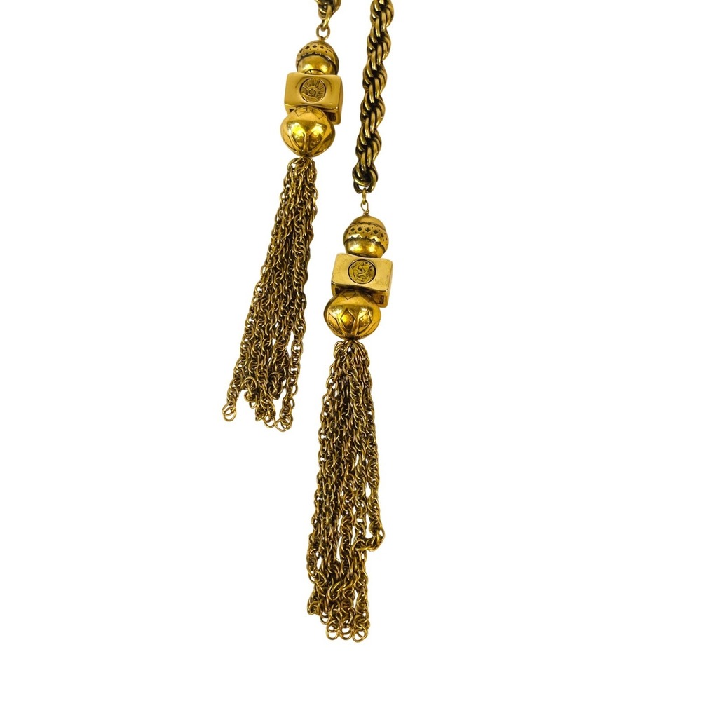 Chicos Twisted Rope Lariat Tassel Necklace Long Antique Gold Tone Opera Length - Picture 12 of 16